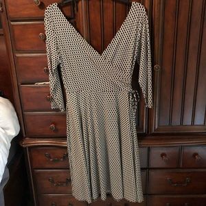 Black and white mid-length wrap dress